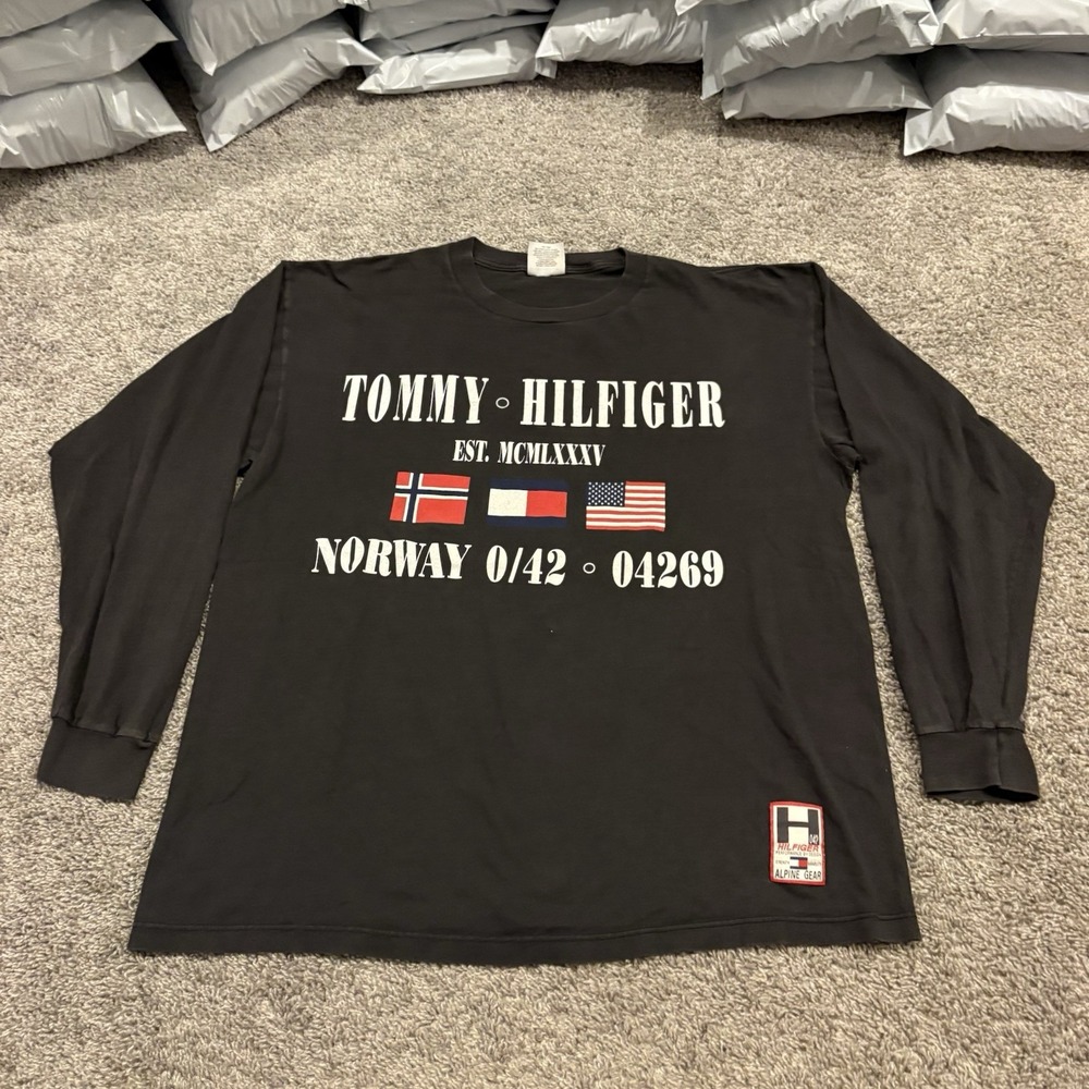 Vintage 90s Tommy Hilfiger Shirt Mens Large Norway 0/42 04269 Black Alpine Gear
